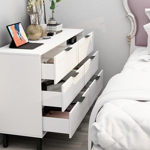 TaoHFE 6 Drawer Dresser for Bedroom Modern White Chest of Drawers for Nursery Wood Dresser for Kids Horizontal Dressers & Chests of Drawers for Bedroom Living Room