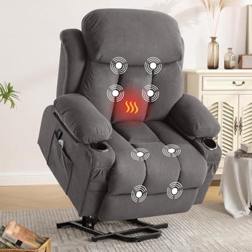 BOSMILLER Power Lift Recliner Chair for Elderly with Vibration Massage and Lumbar Heating Electric Oversized Single Sofa with Cup Holder and USB Charge Port for Living Room