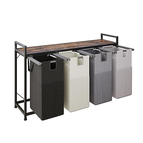 LIVEHOM Laundry Basket Four Laundry Hamper with Removable Bags, Fabric Handles, Large Top Shelf and Laundry Bag for Bathroom, Dorm, Laundry Room 9