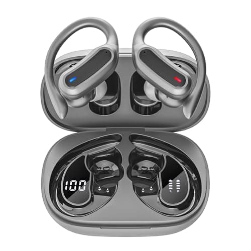 TRAUSI Wireless Earbuds, Bluetooth 5.4 Headphones, True Wireless Stereo Earphones with IPX7 Waterproof, Noise Cancelling Mic, Fast Charging and Comfort Fit Ear Buds for Sports/Workouts Gray