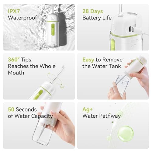 bixdo Water Flosser Portable for Travel - Mini Water Flosser with 3 Modes, IPX7 Waterproof, 360° Nozzles, Cordless Water Dental Flosser for Teeth Cleaning Flossing for Adults, Braces & Sensitive Gums 5