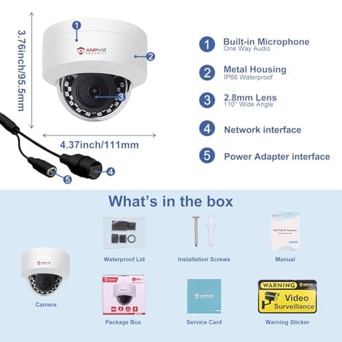 Anpviz 5MP PoE IP Dome Camera with Audio/Mic, IP Security Camera Outdoor Indoor, 98ft IR Night Vision, IP66 Waterproof, 2.8mm Lens, 24/7 Recording, Human Detection, Not PTZ, NDAA Compliant (U Series) 7