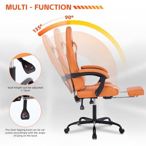 Gaming Chair,Gaming Chair for Adults,Reclining Office Chairs,Heavy Duty Video Game Chair Rolling,Ergonomic Computer Chair 300LBS(Orange) 5