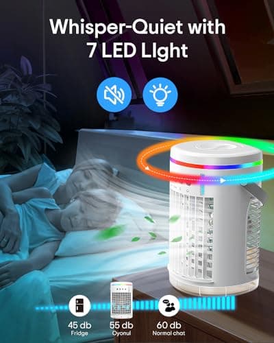 Portable Air Conditioners,Vosaf 1400ml Evaporative Mini Air Conditioner with 3 Speeds,7 Colors Light Personal Air Conditioner, Portable AC Air Cooler for Room Bedroom Office Desk, White, BK20PLUS 5