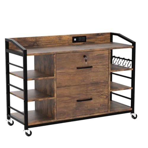 SEDETA 44" File Cabinet, Filing Cabinet fits Legal/Letter Size, 2 Drawer File Cabinets for Home Office with Lock, Power Strip, 6 Storage Shelves, Rustic Brown 5