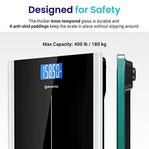 Etekcity Bathroom Scale for Body Weight, Highly Accurate Digital Electronic Weighing Machine for People, LCD Display, Large Size, 6mm Tempered Glass for Safe Home Use, Batteries Included, 400 lbs 4