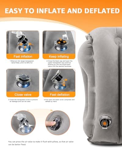 Sunany Travel Pillow, Inflatable Neck Pillow Used for Airplanes/Cars/Buses/Trains/Office Napping with Eye Mask/Earplugs (Gray) 6