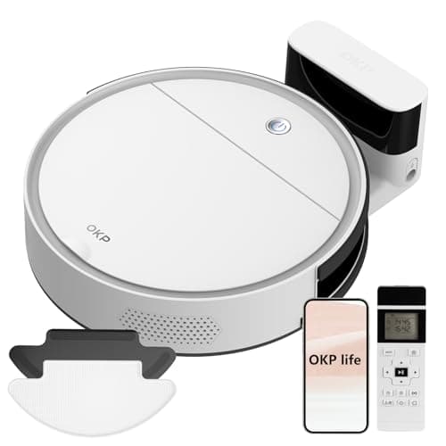OKP Life Robot Vacuum and Mop Combo with 2500Pa Suction, Vacuum Robot Compatible with Alexa/APP/Wi-Fi, Self-Charging Super Mini Quiet Robotic Vacuum for Carpets and Hard Floors for Pet Owners