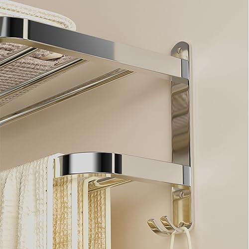 DDS-DUDES 23 Inch Bathroom Towel Rack Towel Shelf with Double Towel Bars Lavatory Wall Mount Holder with Hooks Stainless Steel Hotel Bath Rack 5