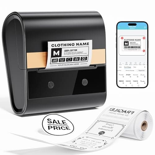 Ponek Label Maker Machine with Tpae, M260 Barcode Label Printer for Small Business, Office, Home, Address Label Printer Compatible with Phones & PC, Bluetooth Label Maker with 1 Roll Label, Black