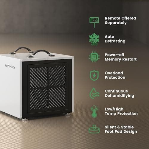 Waykar 158 Pint Commercial Dehumidifier with Pump and Drain Hose for Crawl Spaces, Basements, Ducted Industrial Use, and Water Damage Unit, for Spaces up to 7500 Square Feet, Smart Humidity Control 7