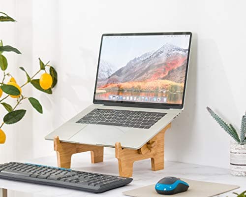 MTWhirldy Laptop Stand Wood, Ergonomic Computer Notebook Riser Holder Foldable Compatible with 12-17inch MacBook Pro Air Mac DELL Acer, Laptop Elevator Cooling Stands for Desk (Bamboo) 6
