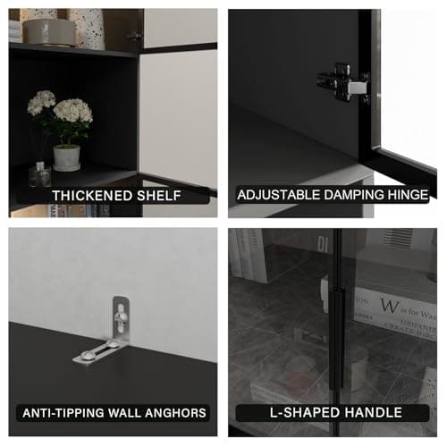 Mekminop Glass Doors Display Cabinet with Lights and Shelves, Storage Cabinets Morden Bookcase Trophy Case Display Cabinet with Hutch for Collectibles - Black (47.2 "W x 16.5 "D x 78.7 "H) 6