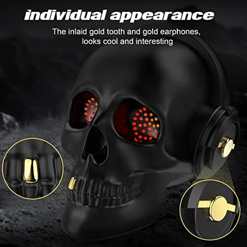 YSEECHENS Skull Bluetooth Speaker Novelty Skeleton Unique Wireless Portable Speakers with Eyes Lights Halloween Decoration (Black) 5