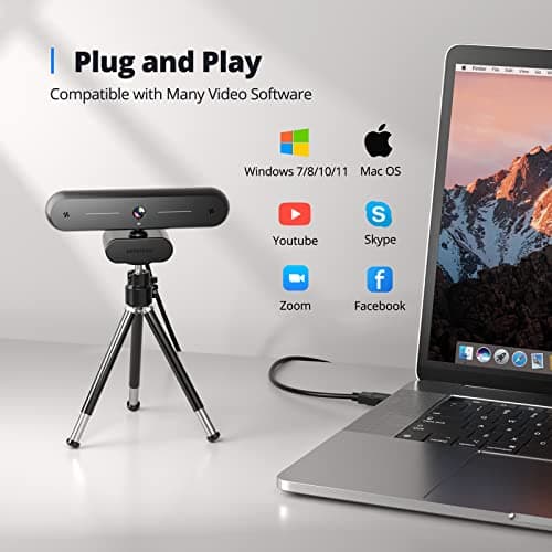 DEPSTECH DW40 4K Webcam, Dual Microphone Autofocus HD Web Camera with Sony Sensor, Privacy Cover & Tripod, Plug and Play USB 8MP Camera Computer Streaming Webcam for Laptop PC/Video Call/Zoom/YouTube 8