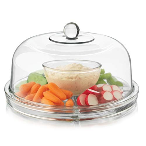 Libbey Selene 6-in-1 Domed Cake Stand, Unique Space Saving Glass Cake Stand with Dome, Multi-Purpose Dip Bowl To Serve Snacks and More 7