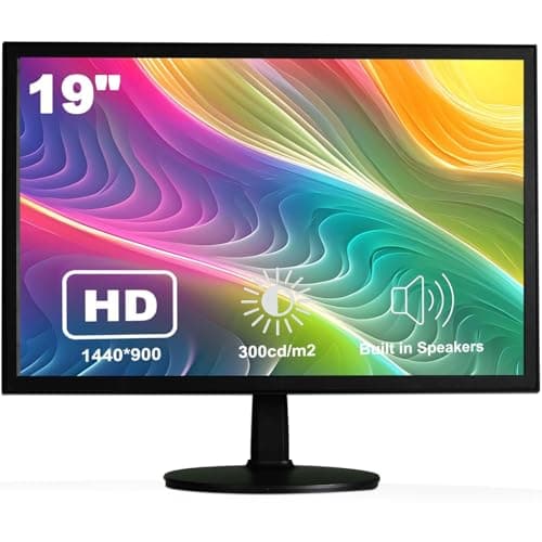 Insykktrkig 19" 1440x900 PC Monitor Office Monitor HDMI VGA LED Desktop Display Dual Speakers,60Hz,5ms,VESA Mounting,Wide Viewing Angle 170°,Brightness 300cd/m²,Tilt Adjust,Business Computer Screen