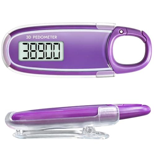 3D Pedometer for Walking with Removable Clip and Carabiner Simple Step Counter for Walking Accurate Clip On Step Tracker for Men Women Kids (Purple)