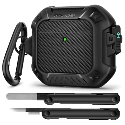 MOBOSI for AirPods 4 Case, Compatible with AirPods 4th Generation Case Cover with Lock&Keychain&Cleaner Kit, Full Body Shockproof Protective Hard Shell (2024), Black