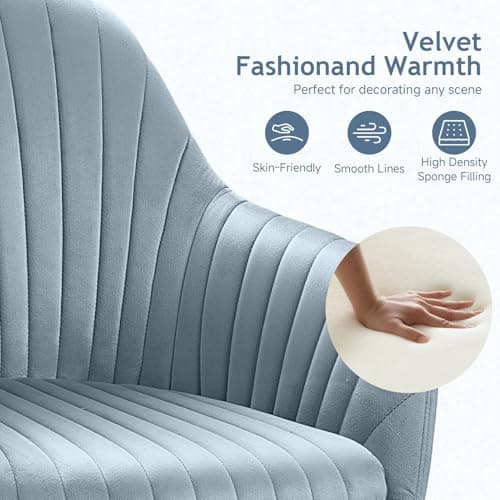 Warmiehomy Velvet Desk Chair for Home Office, Modern Adjustable Swivel Task Chair, Women Vanity Chairs with Arm Rest for Bedroom Dressing Room, Light Blue 5