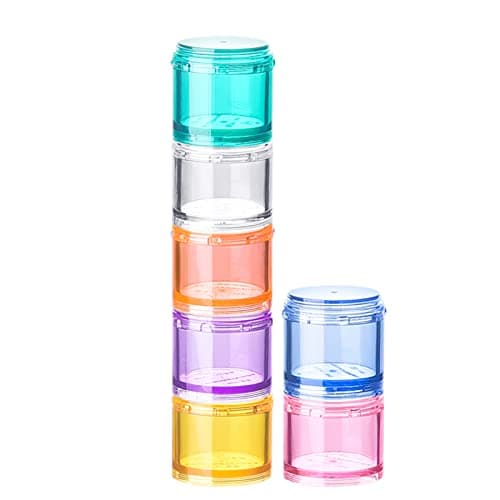 XIMYWRD Stackable Pill Organizer, 7-Days Travel Pill Case, Pill Box for Pocket, Portable Medicine Vitamin Container Holder Medium Rainbow