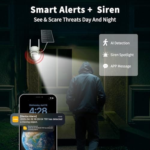 3-Link Solar Camera Outdoor Wireless, Wi-Fi Security Cameras for Home, 360° View, Two-Way Talk, Auto Tracking, Light Alarm, Color Night Vision 5