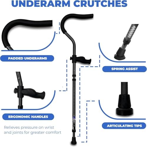 in-Motion Pro Crutches | Foldable Crutches| Crutches for Adults with Ergonomic Handles | Spring Assist Technology | Articulating Tips | Size Tall (5'10" - 7'1") | Charcoal Grey 5