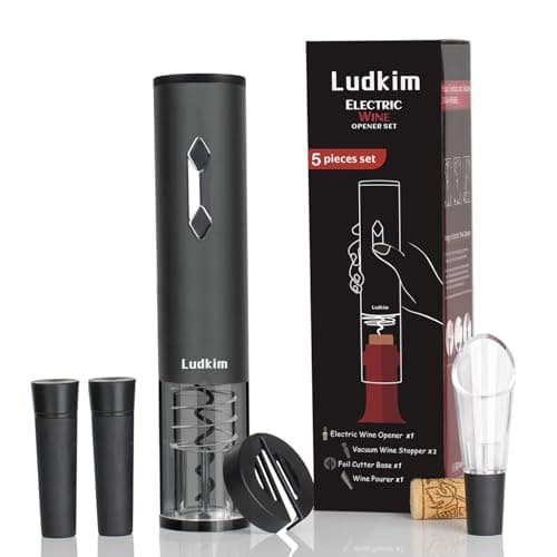 5-in-1 Electric Wine Opener Set with Foil Cutter, Automatic Batter Powered Corkscrew Kit Includes Wine Aerator Pourer & 2 Vacuum Stoppers, Foil Cutter, Ultimate Cordless Wine Bottle Opener Gift Set