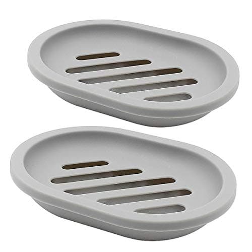 Topsky 2-Pack Soap Dish with Drain, Soap Holder & Saver, Easy Cleaning, Dry, Stop Mushy Soap (Gray)