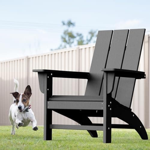 POLYDUN Modern Adirondack Chair, HDPE Plastic Patio Chairs for All Weather, Fire Pit Chair, Outdoor Lawn Chairs for Deck, Porch, Backyard, Garden, Dark Gray