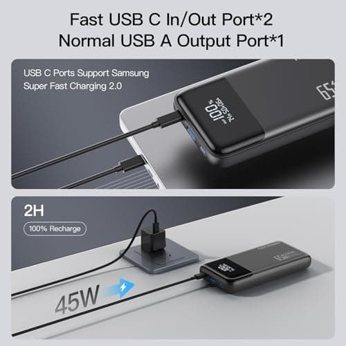 2026 Laptop Portable Charger Power Bank, 26800mAh 65W Compact USB C Laptop Power Bank, PD QC Fast Charging 3-Output Battery Pack for MacBook iPad Tablet Steam Deck iPhone 17 16 15 14 Samsung S24 5