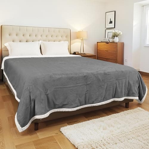 YUSTAL Electric Heated Blanket Twin Size 62x84 Inch - Super Soft Flannel, 10 Heat Settings, 1-12H Auto Shut Off, Machine Washable, Safe for Overnight Use(Light Grey)