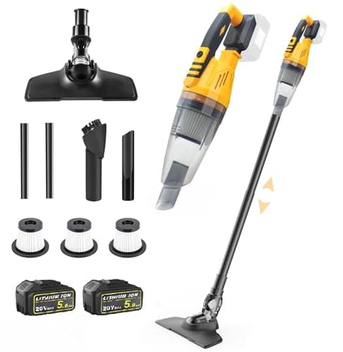 Cordless Handheld Vacuum Cleaner for DEWALT 20V Batteries, Portable Vehicle Vacuum Cleaner, with 3*Filters and 2*Extensible Tubes for Hard Floor Car Pet Hair Cleaning (with 2 * 5.0Ah Batteries)
