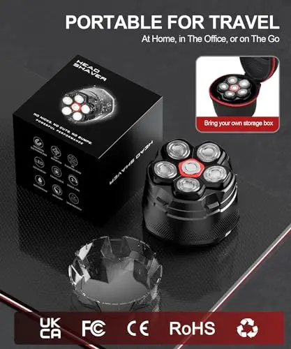 Head Shavers for Bald Men, 10000 RPM High-Speed 6D Magnetic Razor, IPX8 Waterproof Wet/Dry Shaving, Hypoallergenic Blades, LED Display & Storage Case 7