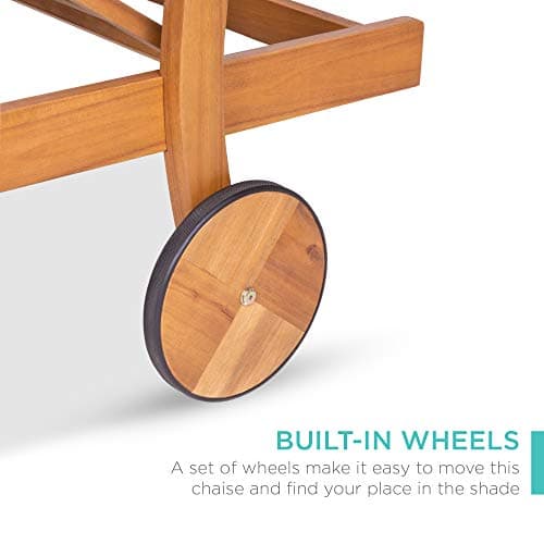 Best Choice Products 79x26in Acacia Wood Chaise Lounge Chair Recliner, Outdoor Furniture for Patio, Poolside w/Slide-Out Side Table, Foam-Padded Cushion, Adjustable Backrest, Wheels - Navy Blue 8