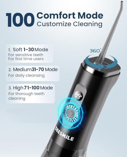 Water Dental Flosser Teeth Pick: 100 Modes Portable Cordless Oral Irrigator 300 ML Rechargeable Water Flosser IPX7 Waterproof Powerful Battery for Home Travel - Black 5