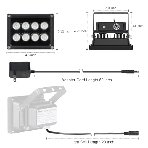 Univivi IR Illuminator 90 Degree Wide Angle 8-LEDs IR Infrared Light 850nm Infrared Illuminator for Night Vision IP67 Waterproof Outdoor for Security Cameras 5