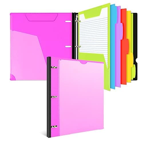 INFUN All-in-one Telescoping Binder Notebook, Refillable 3 Ring Notebook Binder with 1 Plastic Movable Pocket Folder,5 Plastic Subject dividers and Graph Paper and College Ruled Paper- Pink