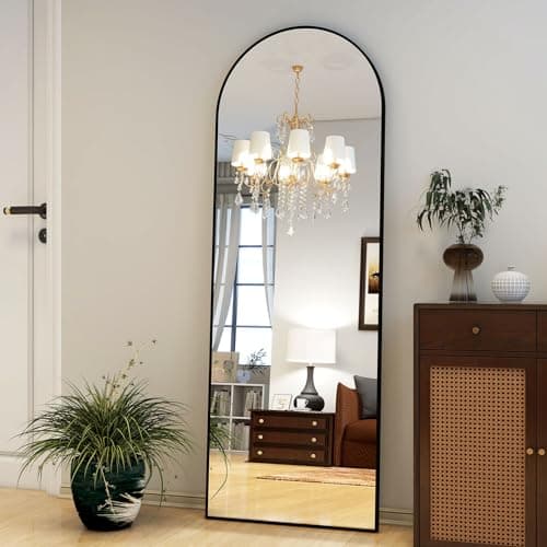 XRAMFY 58"x18" Arched Full Length Mirror Floor Mirrors with Aluminum Alloy Frame Free-Standing Wall Mounted Floor Mirrors or Large Dressing Mirror, Black Mirror Full Length 7