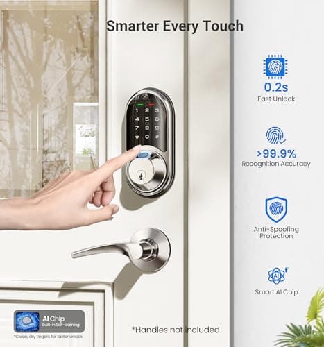 Veise RZ07 Fingerprint Smart Lock, 7-in-1 Smart Locks for Front Door, Keyless Entry Door Lock with App Control, Biometric Electronic Touchscreen Keypad Deadbolt, Satin Nickel 7