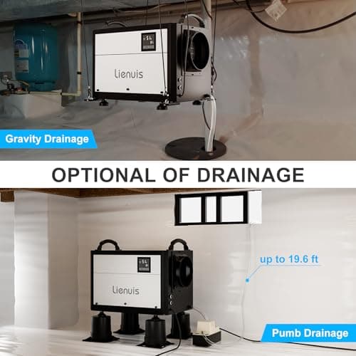 110 Pint Crawl Space Dehumidifier, Lienuis Crawlspace Dehumidifier with Drain Hose for Commercial,Crawl Spaces, Basements, Industry Water Damage Unit, Auto Defrost, Memory Starting 5