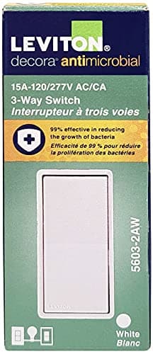 Leviton Antimicrobial 15 Amp 120/277V Decora Rocker 3-Way AC Quiet Switch, 5603-2AW, White