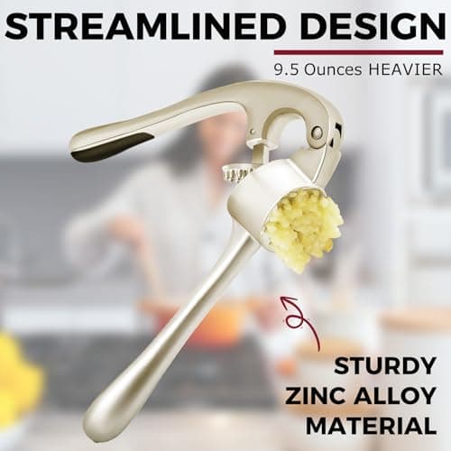 Kitessensu High Effective Garlic Press With Studs, Heavy Duty Garlic Mincer, Easy to Squeeze and Clean, Rust Proof & Dishwasher Safe, Ginger Crusher- Imperial Silver 7