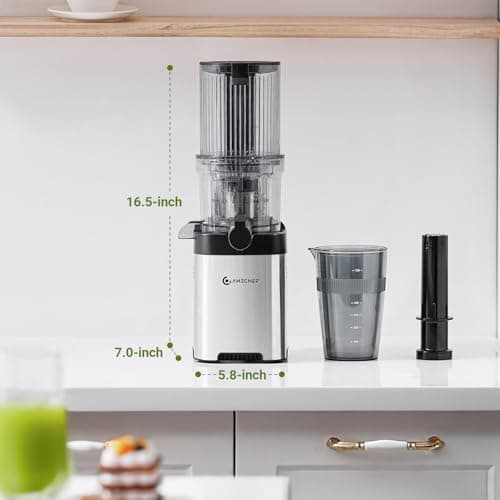AMZCHEF Cold Press Juicer, 4.5" Juicer Machines with Large Feed Chute for Whole Fruits & Vegetables, Stainless Steel Juice Extractor with Large Auger, Dual Strainers, Easy Cleanup & Assembly 6
