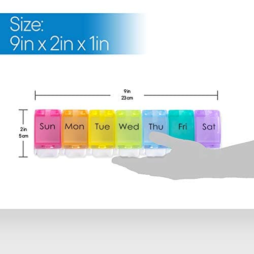 RMS Weekly and Daily Pill Organizer - 7 Day Pill Planner, Dispenser Case for Medicines, Vitamin Supplements with Easy Press Open Design and Large Capacity (Once Per Day) 7