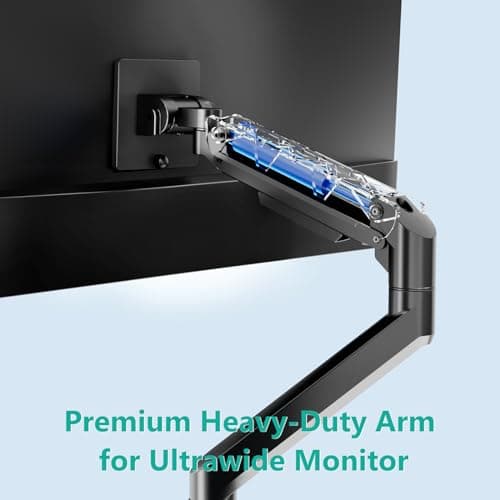 WALI Ultrawide Monitor Arm for 17 to 49 Inch Heavy Duty Curved Screens, Holds 44 Lbs, Adjustable Gas Spring Single Monitor Desk Mount for Samsung Odyssey G9, 75x75/100x100 VESA (GSM001XL-P), Black 5