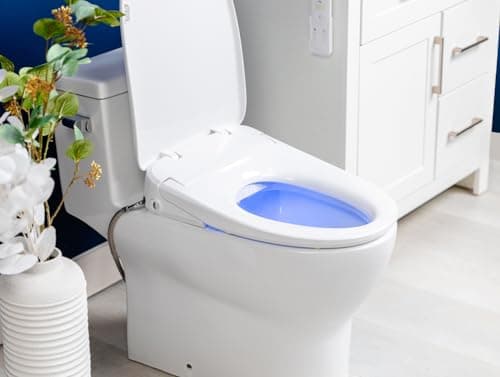 ALPHA BIDET iX Pure Bidet Toilet Seat in Elongated White | Ultra Low Profile | Endless Warm Water | Arced Stainless Steel Nozzle | Blue LED Nightlight | Dryer 6