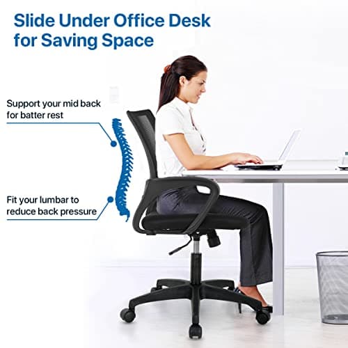 Hkeli Home Office Chair Mesh Ergonomic Desk Chair Computer Chairs Adjustable Height Mid Back Task Chair with Lumbar Support Armrest Executive Rolling Swivel Chair for Women Adults (Black) 5