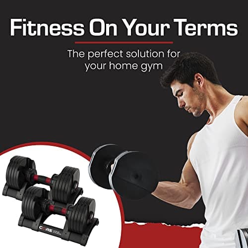 Core Fitness® Adjustable Dumbbell Weight Set By Affordable Dumbbells - Adjustable Weights - Space Saver - Weights - Dumbbells For Your Home - 8