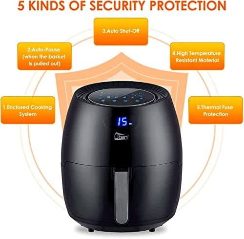 Air Fryer 6.9QT/6.5L, Uten 1700W High-power 8 in 1 Deep Frying Mode, Rapid Heating up, Non-Stick Oven, Oilless Cooking, Fast Heat up/Time Control, LED Digital Touchscreen, Black 6